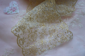 English Galloon Net Lace With Gold Embroidery